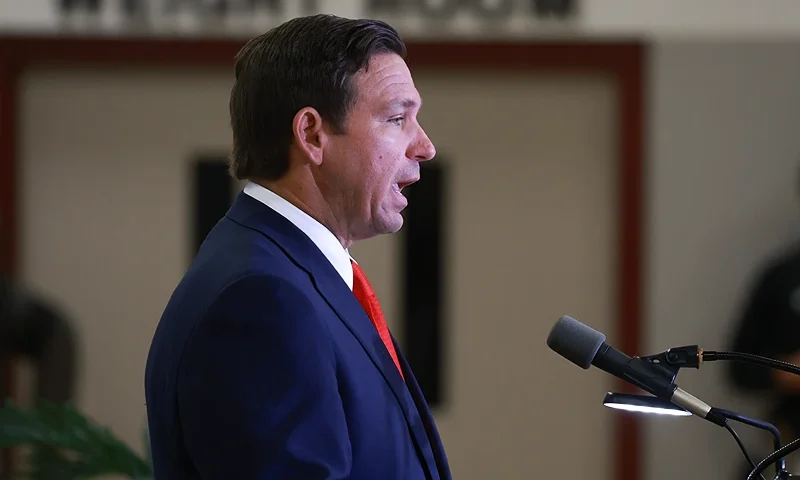 WEST PALM BEACH, FLORIDA - SEPTEMBER 17: Florida Gov. Ron DeSantis speaks during a press conference regarding an apparent assassination attempt of former President Donald Trump on September 17, 2024 in West Palm Beach, Florida. The Governor announced that the State of Florida's law enforcement will do their own investigation into the incident, which the FBI said "appears to be an attempted assassination of former President Trump' while he was golfing at Trump International Golf Club. (Photo by Joe Raedle/Getty Images)