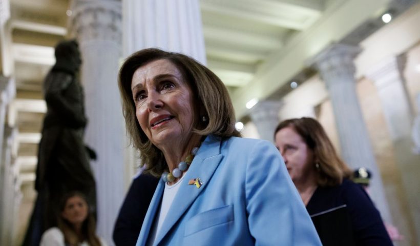 WASHINGTON, DC - SEPTEMBER 26: Former House Speaker Nancy Pelosi (D-CA) walks to a meeting with Ukrainian President Volodymyr Zelensky at the U.S. Capitol on September 26, 2024 in Washington, DC. President Zelensky, urging global action, is in Washington to meet with President Biden, seek support for his "victory plan," and request authorization for Ukraine to use long-range missiles to strike Russia. (Photo by Tom Brenner/Getty Images)