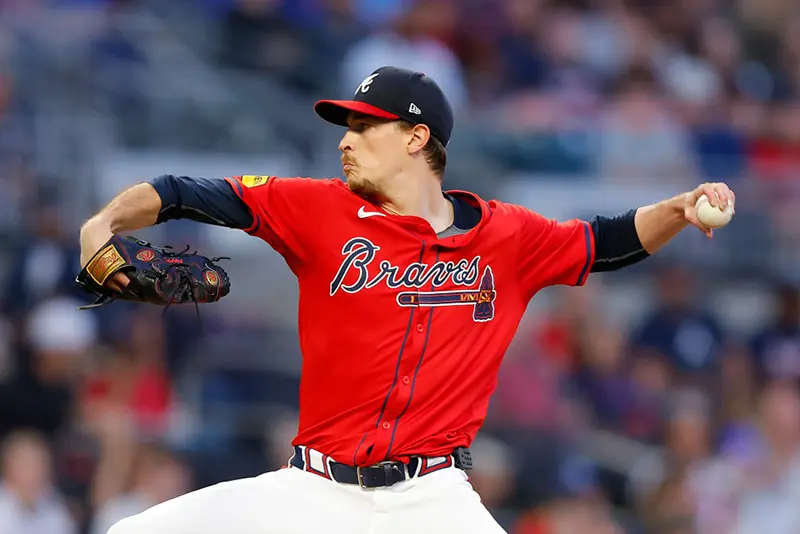 Max Fried #54 of the Atlanta Braves pitches during the first inning against the Kansas City Royals at Truist Park on September 27, 2024 in Atlanta, Georgia. (Photo by Todd Kirkland/Getty Images)