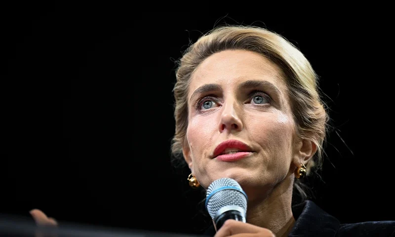 British-US journalist Clarissa Ward, President of the Jury for the 31th edition of the "Prix Bayeux Calvados-Normandie of the war correspondants" speaks during the award ceremony in Bayeux, northwestern France, on October 12, 2024. (Photo by Lou BENOIST / AFP) (Photo by LOU BENOIST/AFP via Getty Images)