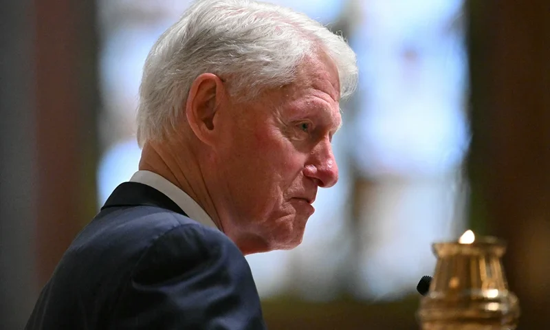 Former US President Bill Clinton speaks during a memorial service for Ethel Kennedy on October 16, 2024, at the Cathedral of St. Matthew the Apostle in Washington, DC. Kennedy, a tireless advocate for human rights and widow of assassinated US politician Robert F. Kennedy, died on October 10, 2024 at the age of 96, her family said. (Photo by Mandel NGAN / AFP) (Photo by MANDEL NGAN/AFP via Getty Images)