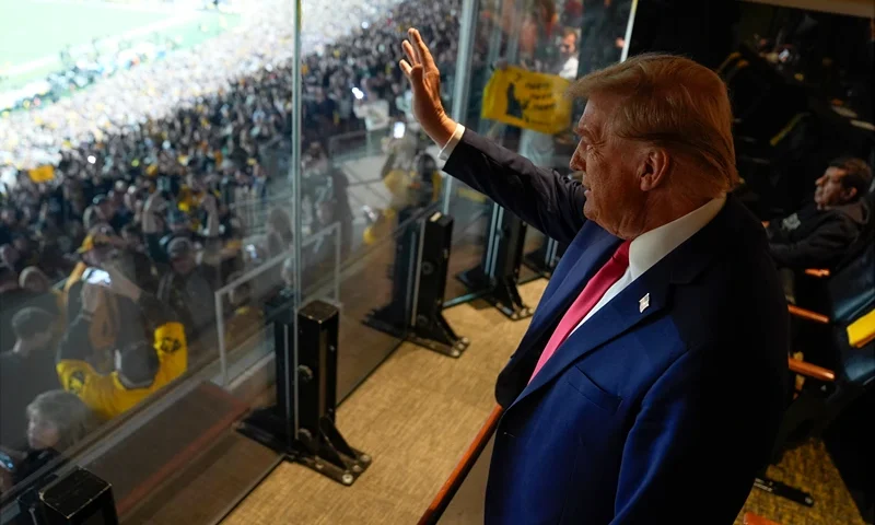 LATROBE, PENNSYLVANIA - OCTOBER 20: Republican presidential nominee, former President Donald Trump attends a game between the NFL Pittsburgh Steelers and the New York Jets on October 20, 2024 in Latrobe, Pennsylvania. Trump and Democratic presidential nominee, Vice President Kamala Harris continue to campaign in battleground swing states ahead of the November 5 election. (Photo by Evan Vucci-Pool/Getty Images)