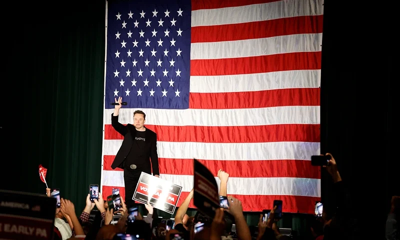 FOLSOM, PENNSYLVANIA - OCTOBER 17: SpaceX and Tesla founder Elon Musk participates in a town hall-style meeting to promote early and absentee voting at Ridley High School on October 17, 2024 in Folsom, Pennsylvania. Musk has donated more than $75 million to America PAC, which he co-founded with fellow Silicon Valley venture capitalists and tech businessmen to support Republican presidential nominee, former President Donald Trump. (Photo by Anna Moneymaker/Getty Images)