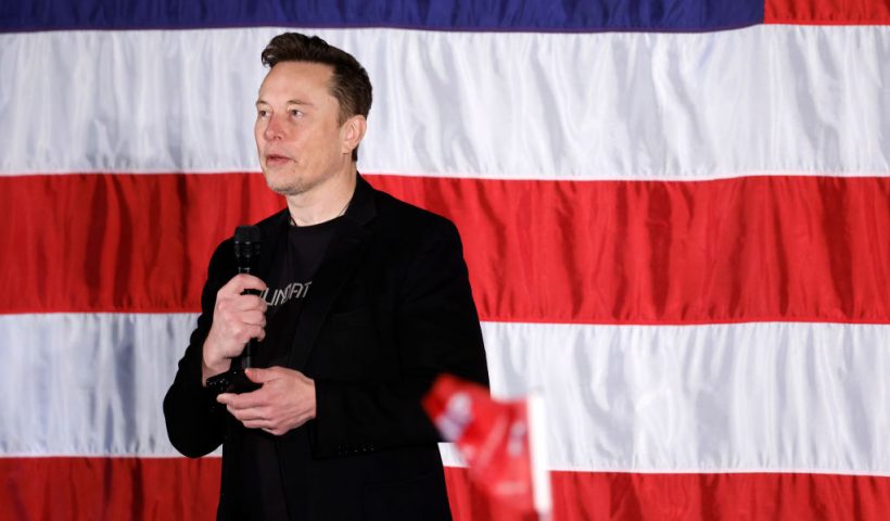 SpaceX and Tesla founder Elon Musk participates in a town hall-style meeting to promote early and absentee voting at Ridley High School on October 17, 2024 in Folsom, Pennsylvania. (Photo by Anna Moneymaker/Getty Images)