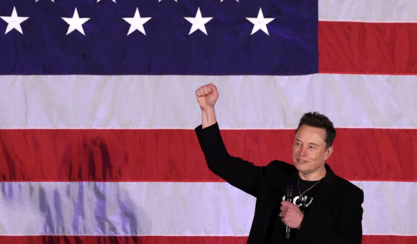OAKS, PENNSYLVANIA - OCTOBER 18: SpaceX and Tesla founder Elon Musk speaks during a town hall for Republican presidential nominee, former U.S. President Donald Trump at the The Greater Philadelphia Expo Center & Fairgrounds on October 18, 2024 in Oaks, Pennsylvania. Musk is campaigning for former U.S. President Donald Trump and is urging his supporters to take advantage of absentee and early voting in what is expected to be a tight race in Pennsylvania. (Photo by Alex Wong/Getty Images)
