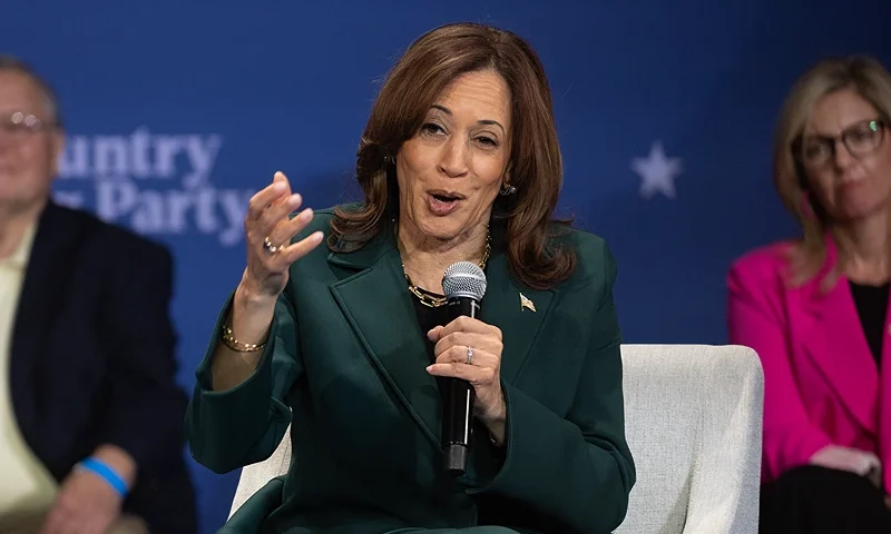 Democratic presidential nominee, U.S. Vice President Kamala Harris holds a campaign event with former U.S. Rep. Liz Cheney (R-WY) on October 21, 2024 in Brookfield, Wisconsin. The event was one of three Harris had scheduled today in three different swing states, Wisconsin, Michigan and Pennsylvania. (Photo by Scott Olson/Getty Images)