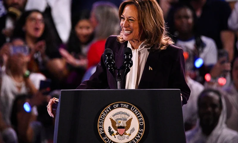 US Vice President and Democratic presidential candidate Kamala Harris speaks during a campaign rally at Shell Energy Stadium in Houston, Texas, on October 25, 2024. (Photo by Miguel J. Rodriguez Carrillo / AFP) (Photo by MIGUEL J. RODRIGUEZ CARRILLO/AFP via Getty Images)