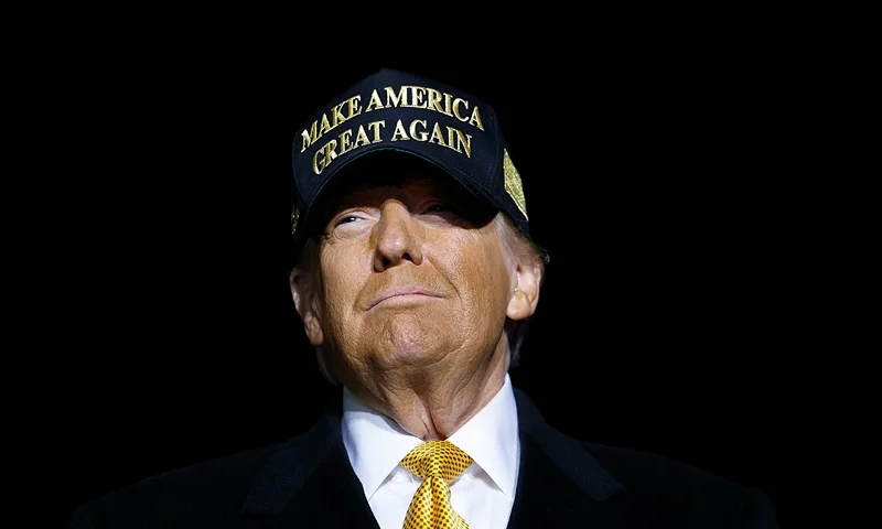 Republican presidential nominee, former U.S. President Donald Trump arrives for a campaign rally at Avflight at Cherry Capital Airport on October 25, 2024 in Traverse City, Michigan. Trump is scheduled to hold rallies in Michigan and Pennsylvania on Saturday before closing out the weekend with a rally on Sunday at New York’s Madison Square Garden. (Photo by Anna Moneymaker/Getty Images)