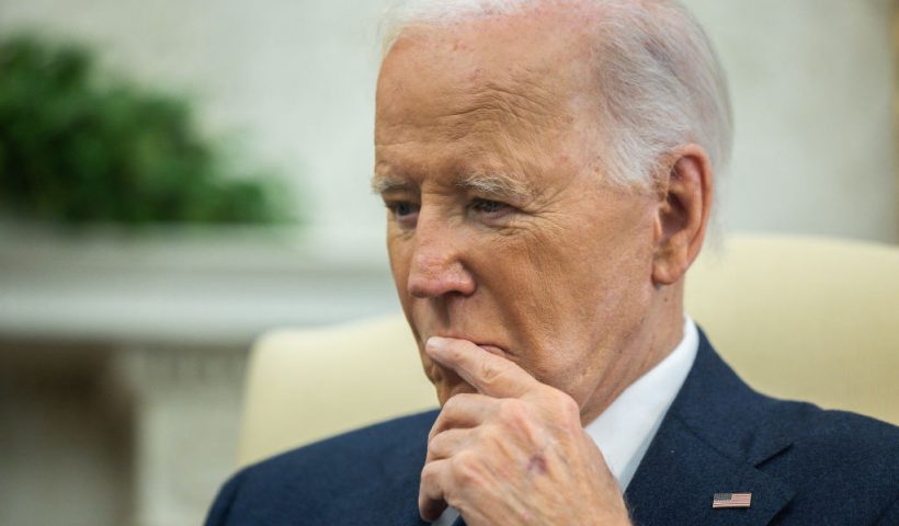 US President Joe Biden holds a bilateral meeting with Cypriot President Nikos Christodoulides (out of frame) in the Oval Office of the White House in Washington, DC, on October 30, 2024. (Photo by Tierney CROSS / AFP) (Photo by TIERNEY CROSS/AFP via Getty Images)