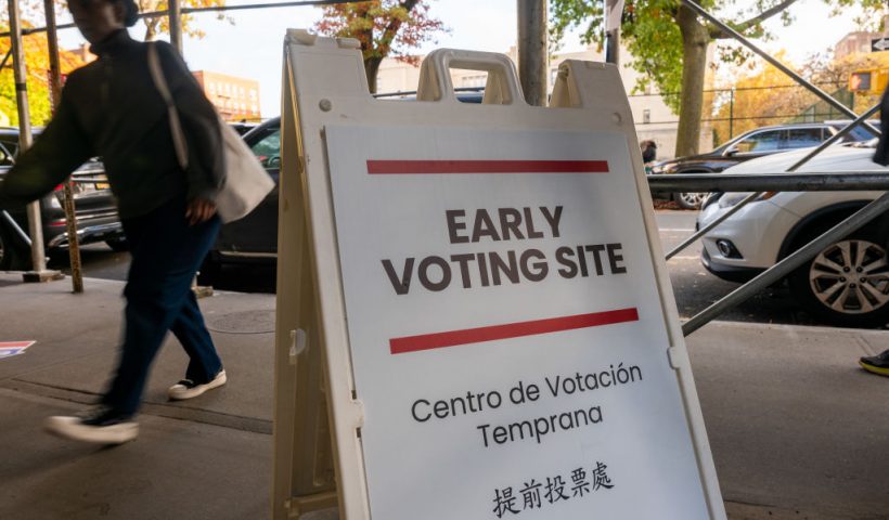 NEW YORK, NEW YORK - OCTOBER 29: New Yorkers participate in early voting at a polling site in Brooklyn on October 29, 2024 in New York City. As Election Day approaches on November 5th, millions of Americans are casting their ballots early at polling sites or drop boxes. (Photo by Spencer Platt/Getty Images)