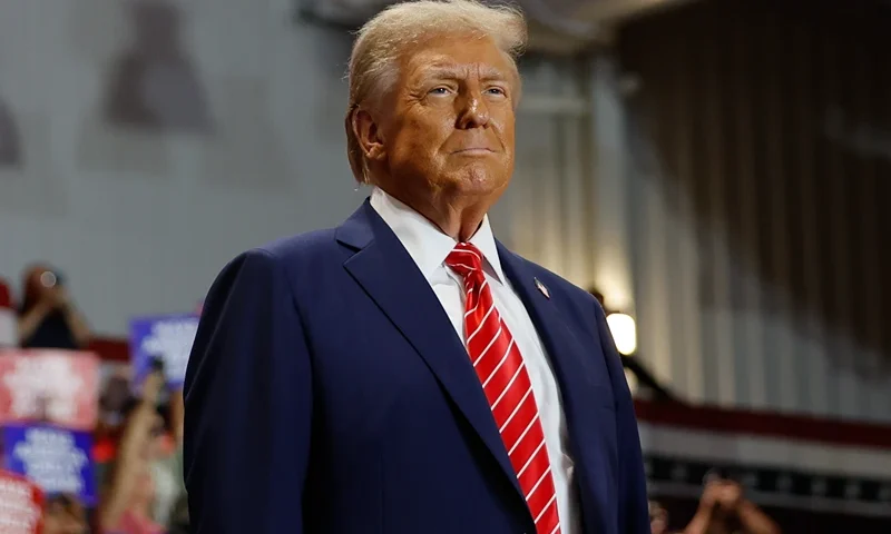 ROCKY MOUNT, NORTH CAROLINA - OCTOBER 30: Republican presidential nominee, former U.S. President Donald Trump greets supporters during a campaign event at the Rocky Mount Event Center on October 30, 2024 in Rocky Mount, North Carolina. With less than a week until Election Day, Trump is campaigning for re-election in the battleground states of North Carolina and Wisconsin. (Photo by Chip Somodevilla/Getty Images)