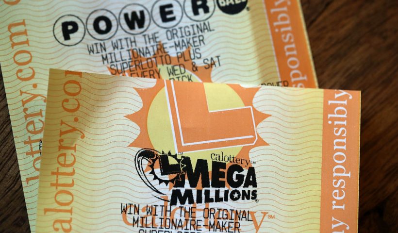 SAN ANSELMO, CA - JANUARY 03: Powerball and Mega Millions lottery tickets are displayed on January 3, 2018 in San Anselmo, California. The Powerball jackpot and Mega Millions jackpots are both over $400 million at the same time for the first time. The Mega Millions $418 million jackpot would be the fourth largest and the $460 million Powerball jackpot would be the seventh largest in the game's history. (Photo by Justin Sullivan/Getty Images)