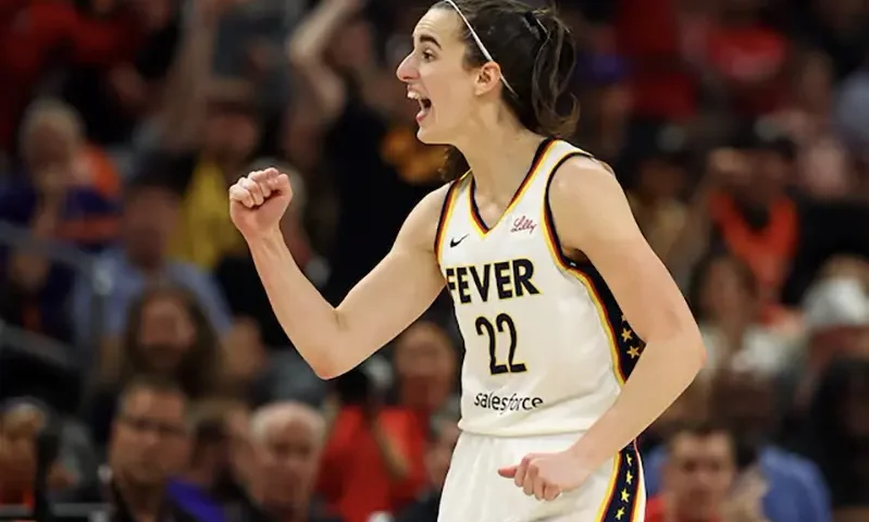 Indiana Fever guard Caitlin Clark (22) reacts during the second half of the game against the Phoenix Mercury at Footprint Center. Mandatory Credit: Mark J. Rebilas-USA TODAY Sports/File Photo
