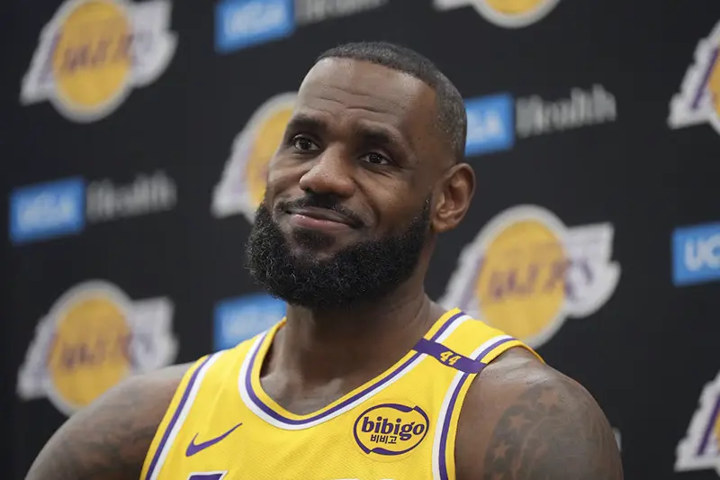 Los Angeles Lakers forward LeBron James (6) during media day at the UCLA Health Training Center. Mandatory Credit: Kirby Lee-Imagn Images