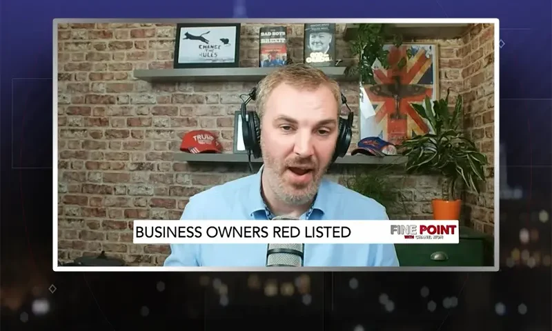 Video still from Fine Point on One America News Network during an interview with the guest, Peter Mcilvenna.