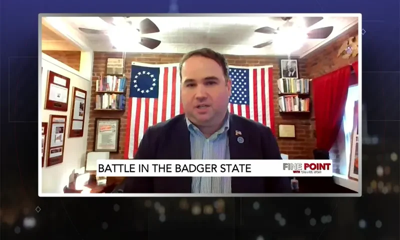 Video still from Fine Point on One America News Network during an interview with the guest, Troy Olson.