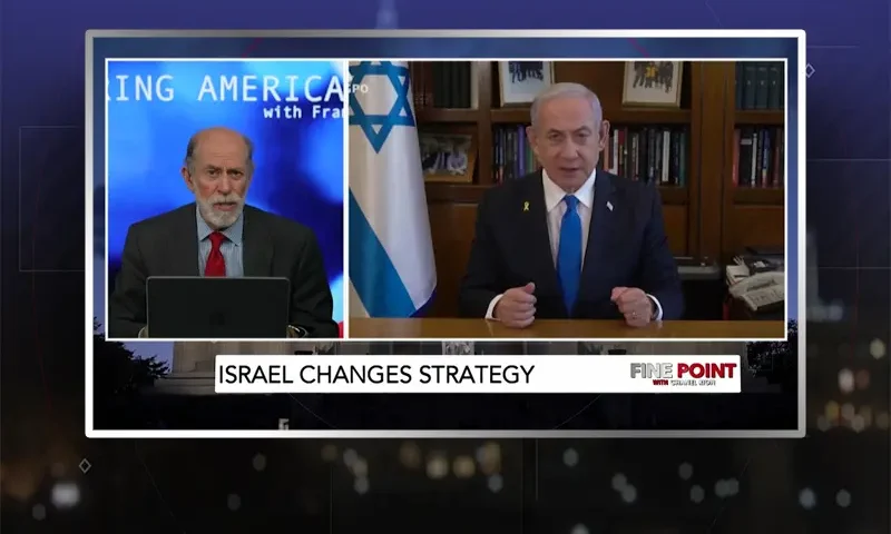 Video still from Fine Point on One America News Network during an interview with the guest, Frank Gaffney.