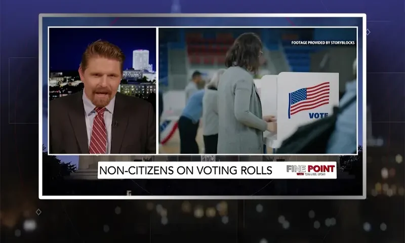 Video still from Fine Point on One America News Network during an interview with the guest, Seamus Bruner.