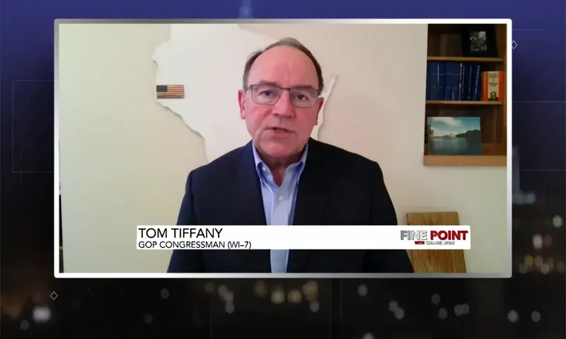 Video still from Fine Point on One America News Network during an interview with the guest, Tom Tiffany.