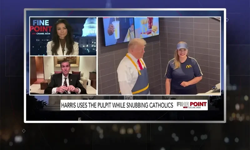Video still from Fine Point on One America News Network during an interview with the guest, John Ullyot.