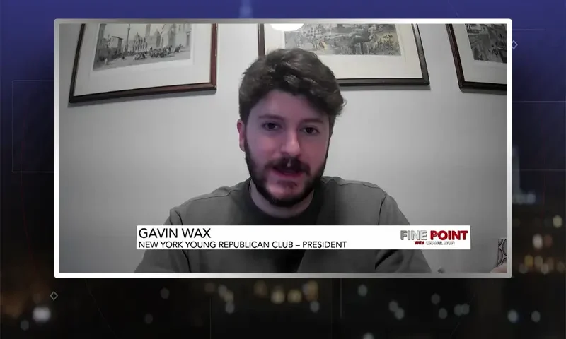 Video still from Fine Point on One America News Network during an interview with the guest, Gavin Wax.