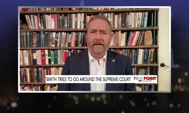 Video still from Fine Point on One America News Network during an interview with the guest, Dave Yost.
