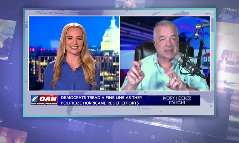 Video still from Ivory Hecker Tonight on One America News Network showing a split screen of the host on the left side, and on the right side is the guest, Joe Pags.