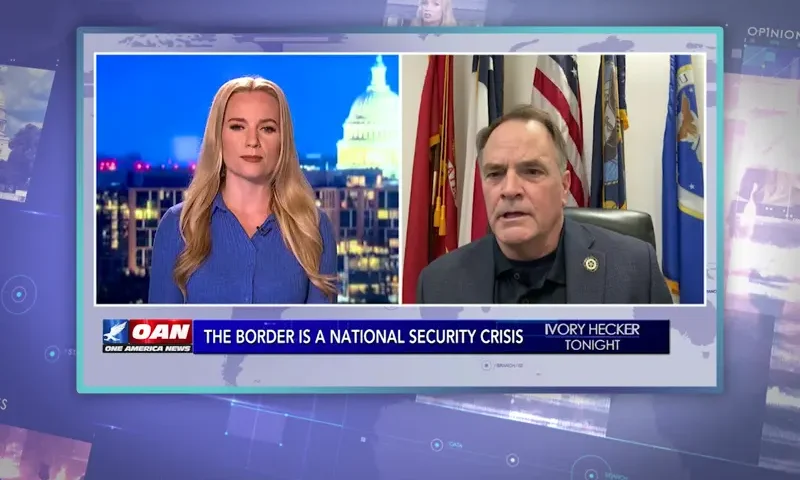 Video still from Ivory Hecker Tonight on One America News Network showing a split screen of the host on the left side, and on the right side is the guest, Rep. Steve Toth.