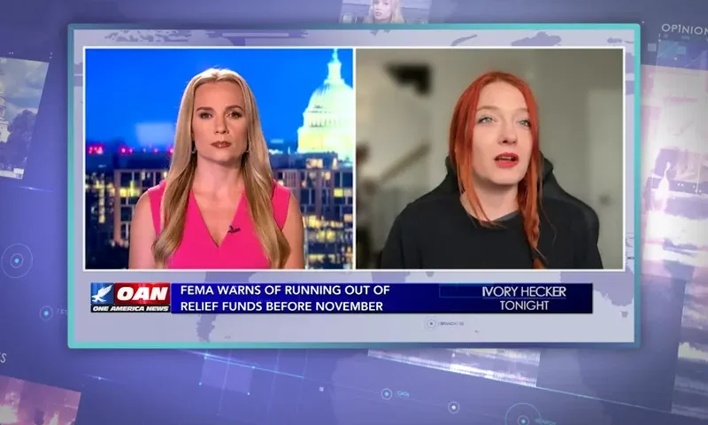 Video still from Ivory Hecker Tonight on One America News Network showing a split screen of the host on the left side, and on the right side is the guest, Vicky Richter.