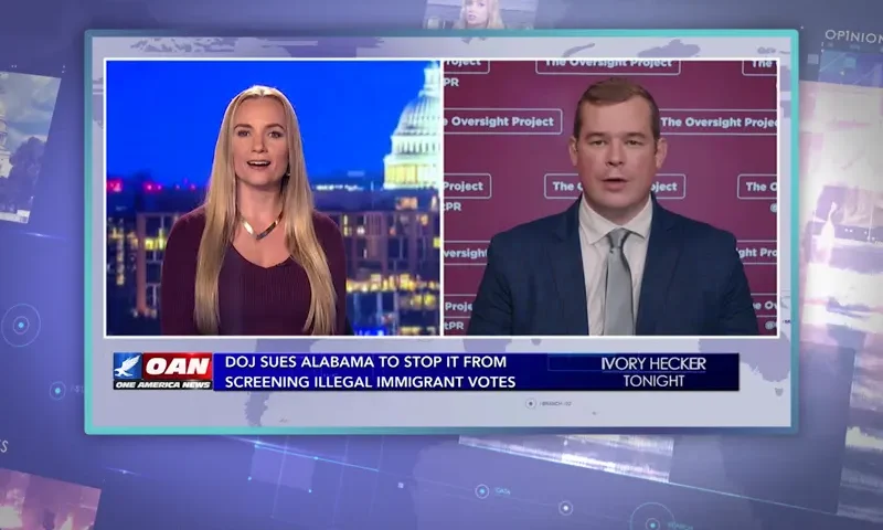 Video still from Ivory Hecker Tonight on One America News Network showing a split screen of the host on the left side, and on the right side is the guest, Mike Howell.