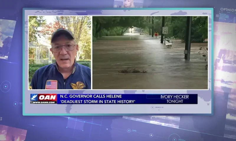 Video still from Ivory Hecker Tonight on One America News Network during an interview with the guest, Steve Baker.