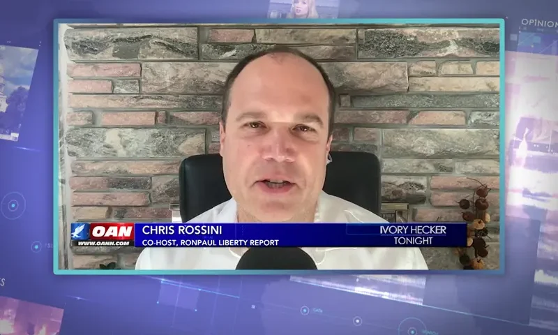 Video still from Ivory Hecker Tonight on One America News Network during an interview with the guest, Chris Rossini.
