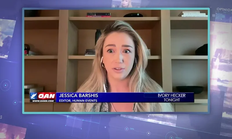 Video still from Ivory Hecker Tonight on One America News Network during an interview with the guest, Jessica Barshis.
