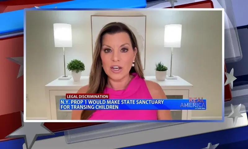 Video still from Real America on One America News Network during an interview with the guest, Liz Joy.