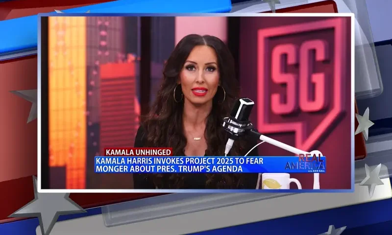 Video still from Real America on One America News Network during an interview with the guest, Sara Gonzalez.
