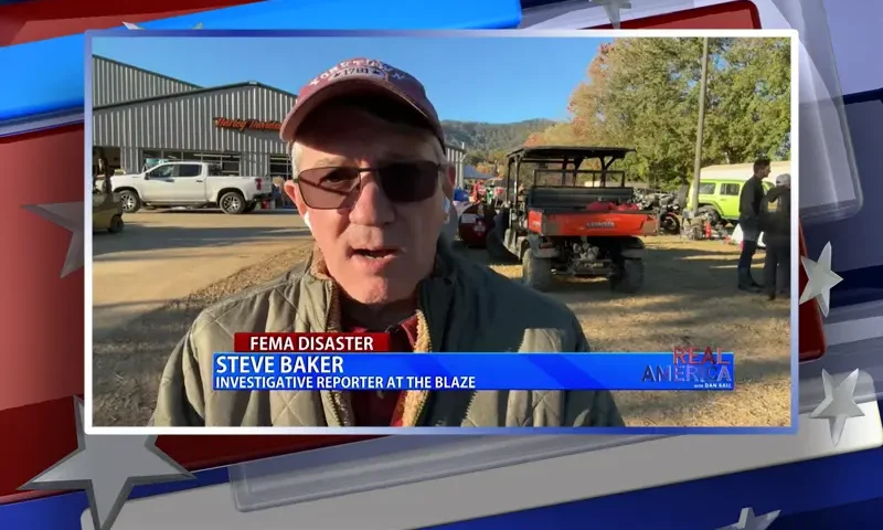Video still from Real America on One America News Network during an interview with the guest, Steve Baker.