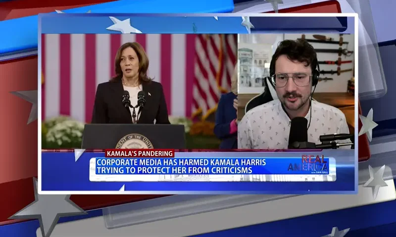 Video still from Real America on One America News Network during an interview with the guest, Harrison Smith.