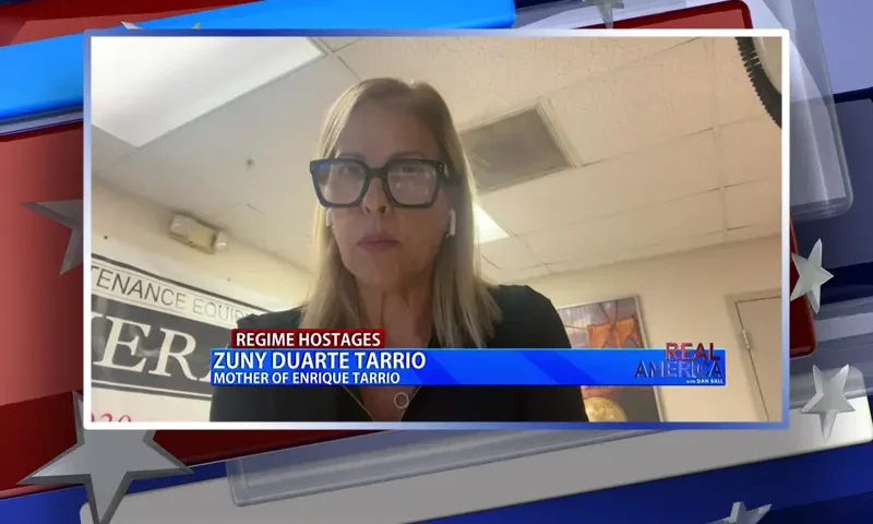 Video still from Real America on One America News Network during an interview with the guest, Zuny Tarrio.