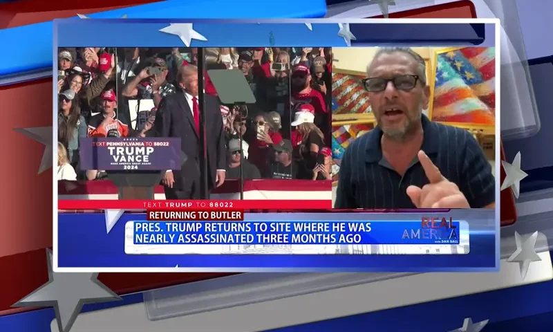Video still from Real America on One America News Network during an interview with the guest, Scott LoBaido.