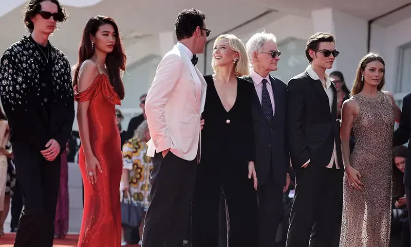 Cast members Cate Blanchett, Kevin Kline, Sacha Baron Cohen, HoYeon Jung, Kodi Smit-McPhee, Louis Partridge and Leila George pose on the red carpet during arrivals for the screening of the mini-series "Disclaimer", out of competition, at the 81st Venice Film Festival, in Venice, Italy August 29, 2024. REUTERS/Louisa Gouliamaki/File Photo