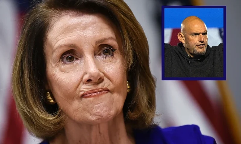 (L) House minority leader Nancy Pelosi, D-CA, speaks during a press conference at Democratic National Committee headquarters in Washington, DC on November 6, 2018. (Photo by MANDEL NGAN/AFP via Getty Images) / (R) US Senator John Fetterman (D-PA) speaks ahead of US Vice President and Democratic presidential candidate Kamala Harris during a campaign rally at the Carrie Blast Furnaces National Historic Landmark outside Pittsburgh, in Rankin, Pennsylvania on November 4, 2024. (Photo by Rebecca DROKE / AFP) (Photo by REBECCA DROKE/AFP via Getty Images)