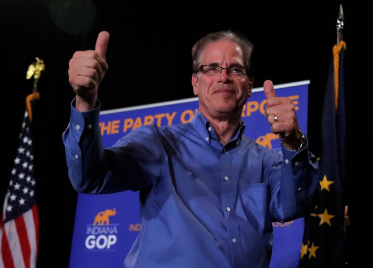NDIANAPOLIS, IN - NOVEMBER 06: Republican Senate candidate Mike Braun celebrates at an election night rally on November 6, 2018 in Indianapolis, Indiana. Braun was leading in late polling over Sen. Joe Donnelly (D-IN). (Photo by Jim Young/Getty Images)