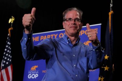 NDIANAPOLIS, IN - NOVEMBER 06: Republican Senate candidate Mike Braun celebrates at an election night rally on November 6, 2018 in Indianapolis, Indiana. Braun was leading in late polling over Sen. Joe Donnelly (D-IN). (Photo by Jim Young/Getty Images)