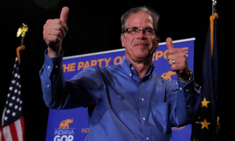NDIANAPOLIS, IN - NOVEMBER 06: Republican Senate candidate Mike Braun celebrates at an election night rally on November 6, 2018 in Indianapolis, Indiana. Braun was leading in late polling over Sen. Joe Donnelly (D-IN). (Photo by Jim Young/Getty Images)