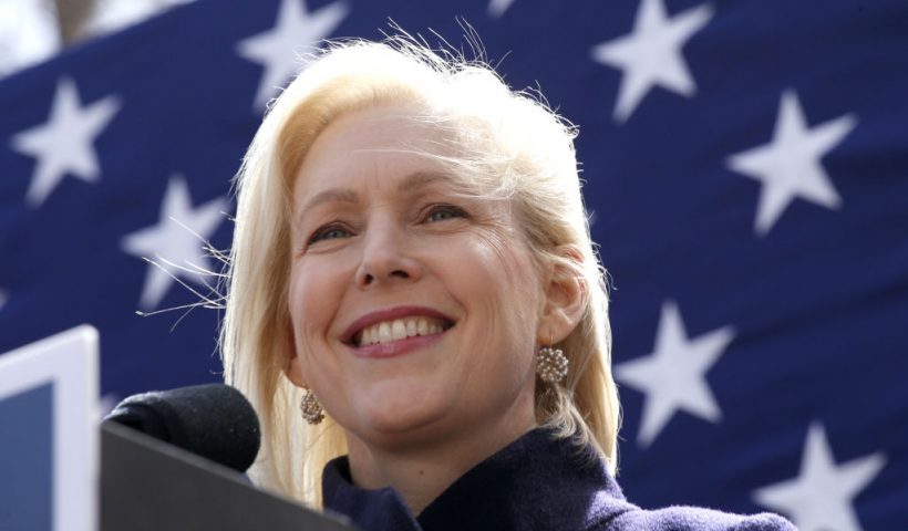 NEW YORK, NY - MARCH 24: Democratic presidential candidate U.S. Sen. Kirsten Gillibrand speaks during a rally in front of Trump International Hotel & Tower on March 24, 2019 in New York City. In what her campaign is calling Gillibrand's first major speech as a presidential candidate she plans to shout out President Trump as a coward in front of one of his own properties. (Photo by Kena Betancur/Getty Images)
