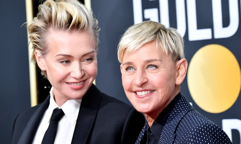 BEVERLY HILLS, CALIFORNIA - JANUARY 05: (L-R) Portia de Rossi and Ellen DeGeneres attends the 77th Annual Golden Globe Awards at The Beverly Hilton Hotel on January 05, 2020 in Beverly Hills, California. (Photo by Frazer Harrison/Getty Images)