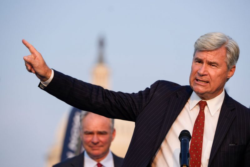 WASHINGTON, DC - SEPTEMBER 13: Sen. Sheldon Whitehouse (D-RI) speaks during a rally about climate change issues near the U.S. Capitol on September 13, 2021 in Washington, DC. The League of Conservation Voters and Climate Action Campaign held the rally to urge the passage of the 'Build Back Better' legislation. (Photo by Drew Angerer/Getty Images)