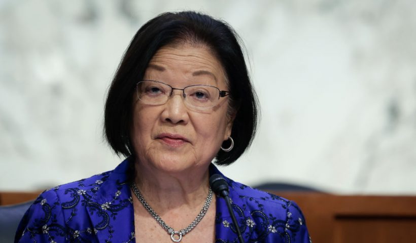 WASHINGTON, DC - APRIL 4: Sen. Mazie Hirono (D-HI) speaks during a Senate Judiciary Committee business meeting to vote on Supreme Court nominee Judge Ketanji Brown Jackson on Capitol Hill, April 4, 2022 in Washington, DC. A confirmation vote from the full Senate will come later this week. (Photo by Anna Moneymaker/Getty Images).