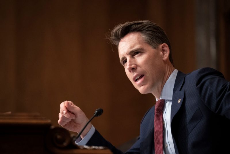 WASHINGTON, DC - AUGUST 3: Sen. Josh Hawley (R-MO) speaks during a Senate Homeland Security Subcommittee on Emerging Threats and Spending Oversight on Capitol Hill August 3, 2022 in Washington, DC. Later today the U.S. Senate will hold a series of votes on Finland and Sweden joining NATO. (Photo by Drew Angerer/Getty Images)