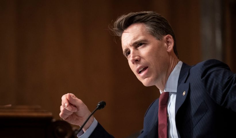 WASHINGTON, DC - AUGUST 3: Sen. Josh Hawley (R-MO) speaks during a Senate Homeland Security Subcommittee on Emerging Threats and Spending Oversight on Capitol Hill August 3, 2022 in Washington, DC. Later today the U.S. Senate will hold a series of votes on Finland and Sweden joining NATO. (Photo by Drew Angerer/Getty Images)